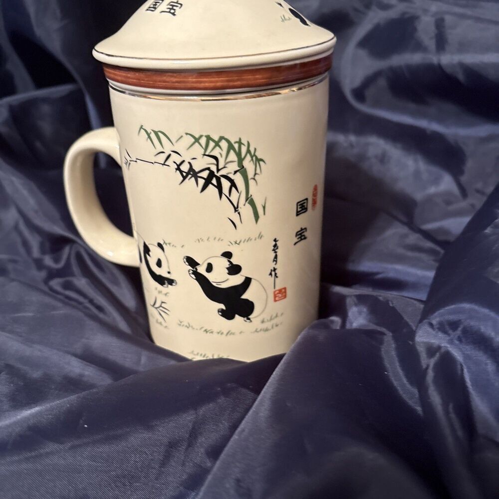 World Market Panda Tea‎ Mug with Loose Leaf Tea Strainer